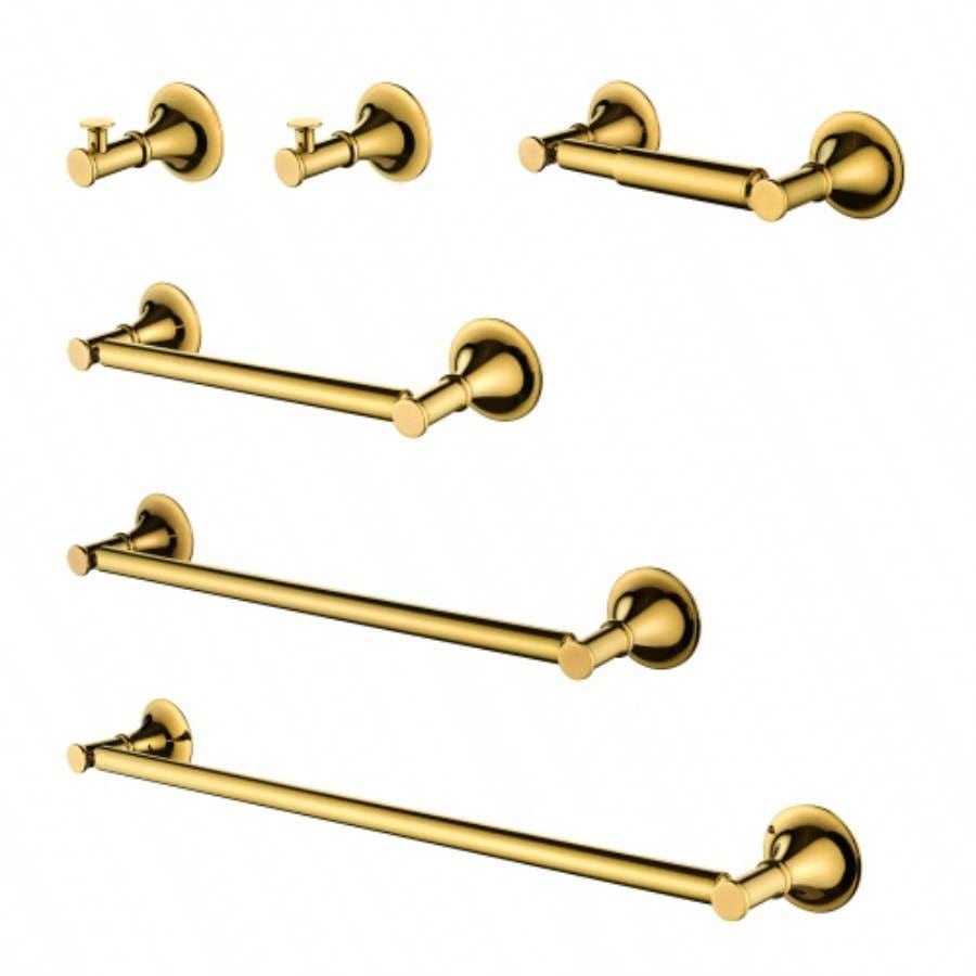6 Piece Brass Bathroom Towel Rack Set Wall Mount