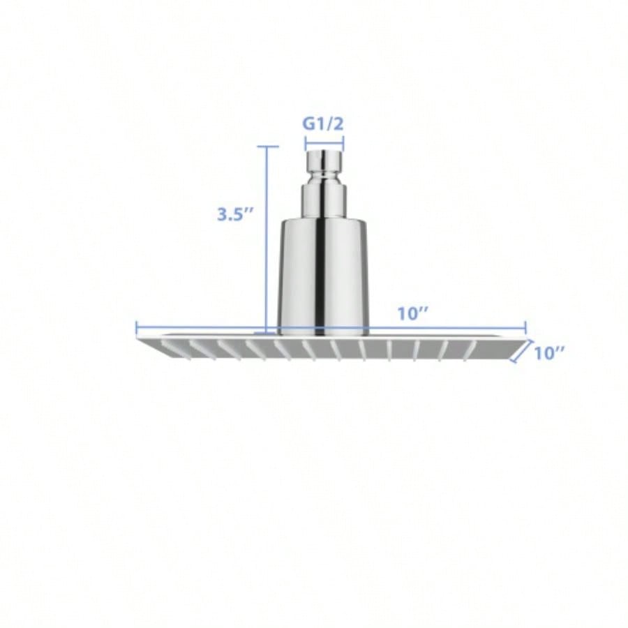10 Square Rain Shower, Ultra - Design 304 Stainless Steel Ceiling Shower, Wall/Ceiling Mounted,