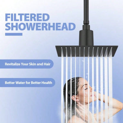 8 Square Rain Shower, Ultra - Design 304 Stainless Steel Ceiling Shower, Wall/Ceiling Mounted, Black