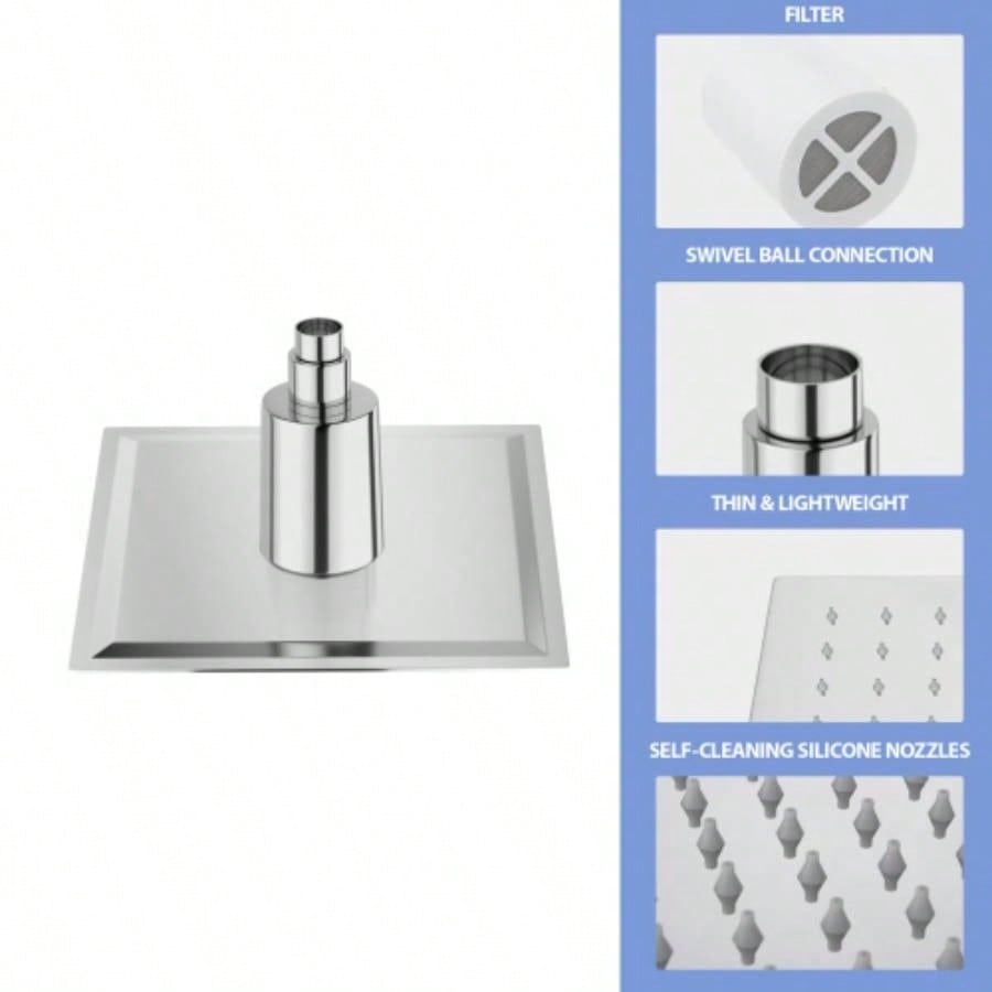 10 Square Rain Shower, Ultra - Design 304 Stainless Steel Ceiling Shower, Wall/Ceiling Mounted,