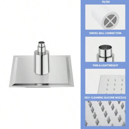 10 Square Rain Shower, Ultra - Design 304 Stainless Steel Ceiling Shower, Wall/Ceiling Mounted,