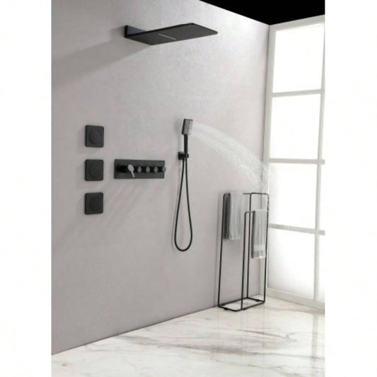 Wall Mounted Waterfall Rain Shower System With 3 Body Sprays Handheld Shower