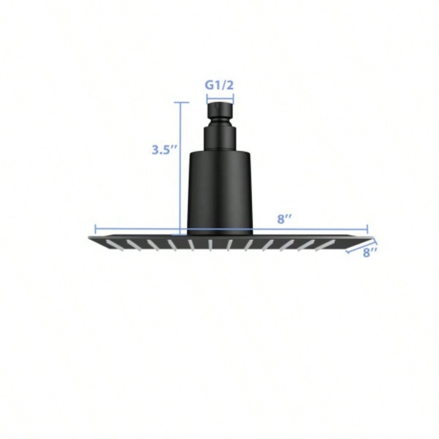 8 Square Rain Shower, Ultra - Design 304 Stainless Steel Ceiling Shower, Wall/Ceiling Mounted, Black