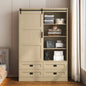 Tall Bedroom Armoire Wardrobe Closet Clothing Storage Cabinet with Hanging Rod Barn Door Drawers Open Shelves