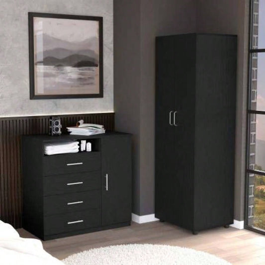 2 Piece Bedroom Set, London Armoire+ Rioja 4 Drawer Dresser, Black