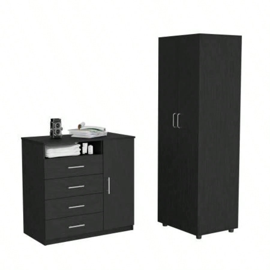2 Piece Bedroom Set, London Armoire+ Rioja 4 Drawer Dresser, Black