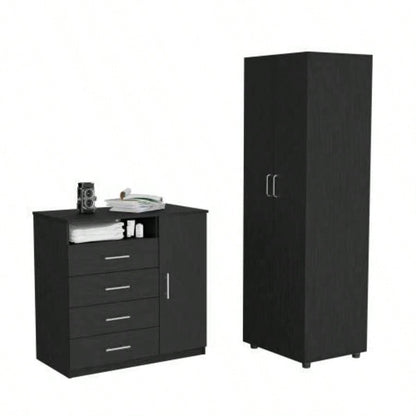 2 Piece Bedroom Set, London Armoire+ Rioja 4 Drawer Dresser, Black