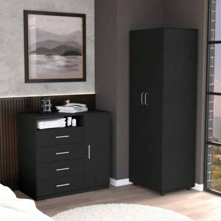 2 Piece Bedroom Set, London Armoire+ Rioja 4 Drawer Dresser, Black