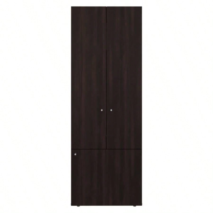 FM FURNITURE Tolleson 3 - Door Tall Wardrobe Cabinet with 4 Shelves - Freestanding Storage Armoire Bedroom or Entryway, Stained Walnut