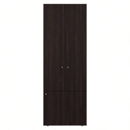 FM FURNITURE Tolleson 3 - Door Tall Wardrobe Cabinet with 4 Shelves - Freestanding Storage Armoire Bedroom or Entryway, Stained Walnut