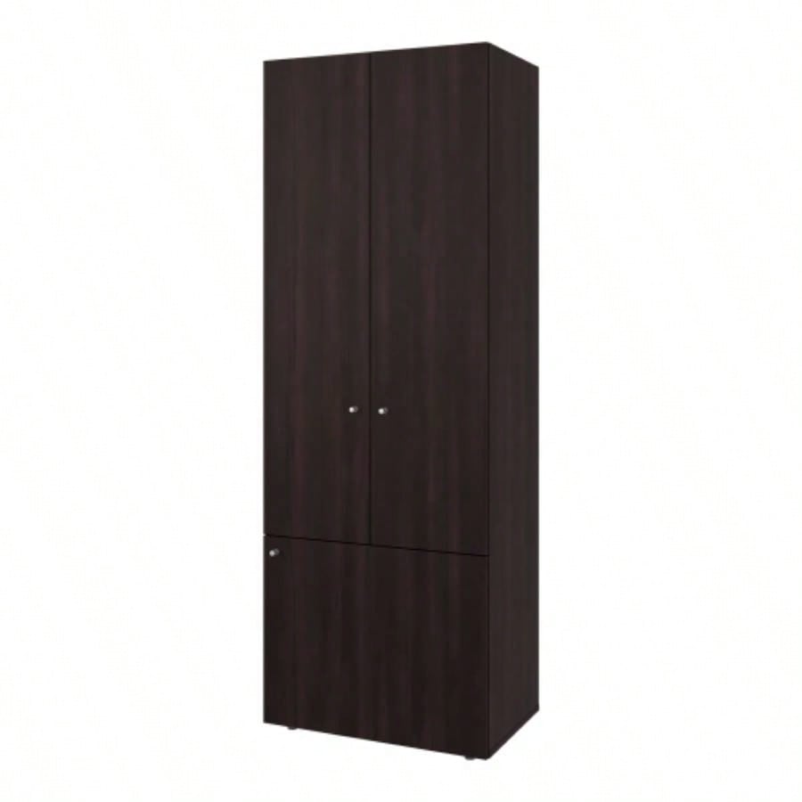FM FURNITURE Tolleson 3 - Door Tall Wardrobe Cabinet with 4 Shelves - Freestanding Storage Armoire Bedroom or Entryway, Stained Walnut