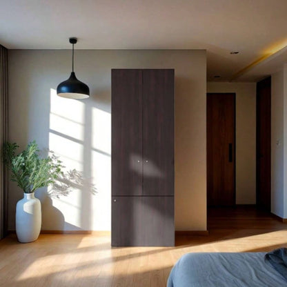 FM FURNITURE Tolleson 3 - Door Tall Wardrobe Cabinet with 4 Shelves - Freestanding Storage Armoire Bedroom or Entryway, Stained Walnut