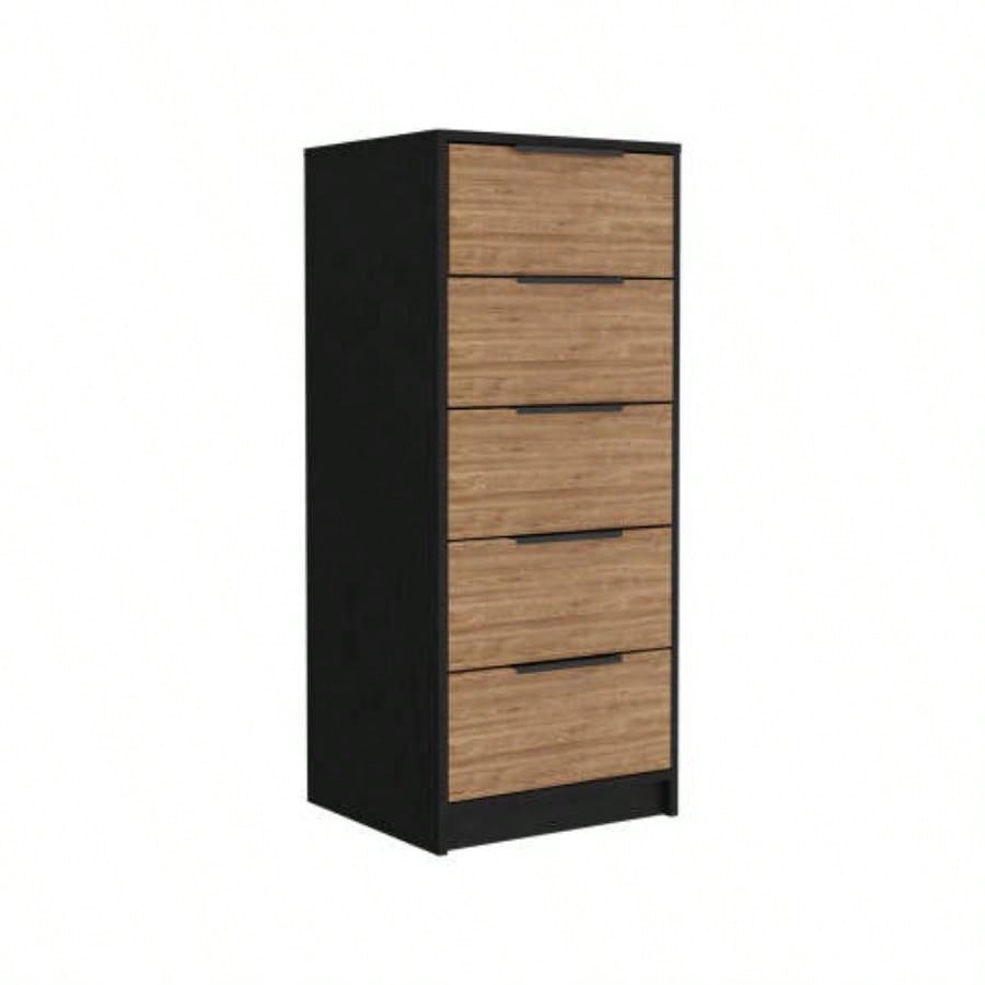 2 Piece Bedroom Set, London Armoire+ Egeo 5 Drawer Dresser, Black/ Light Oak