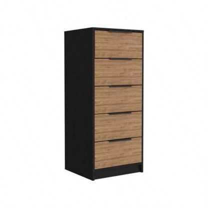 2 Piece Bedroom Set, London Armoire+ Egeo 5 Drawer Dresser, Black/ Light Oak