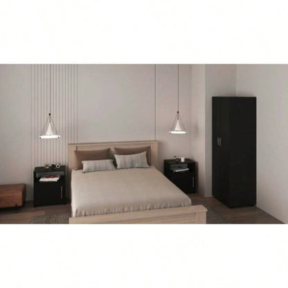 3 Piece Bedroom Set, London Armoire+ 2 Omaha Nightstands, Black