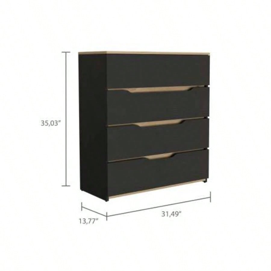 2 Piece Bedroom Set, London Armoire+ Aralia Drawer Dresser, Black/ Light Oak