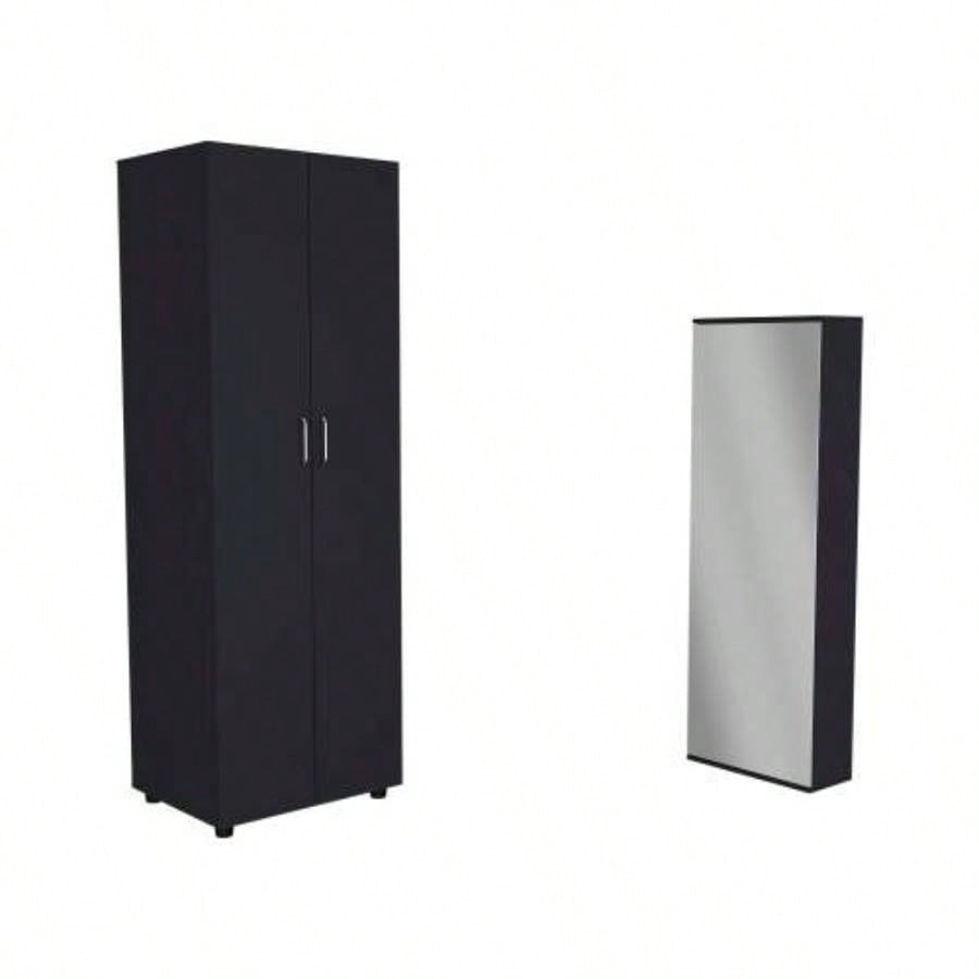 2 Piece Bedroom Set, London Armoire+ Baltimore Shoe Rack, Black