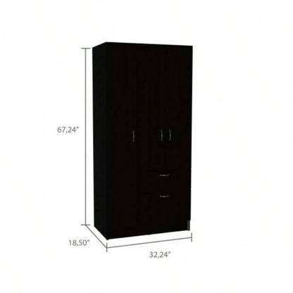 3 Piece Bedroom Set, Cartagena Armoire+ 2 Omaha Nightstands, Black