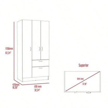 3 Piece Bedroom Set, Cartagena Armoire+ 2 Omaha Nightstands, Black