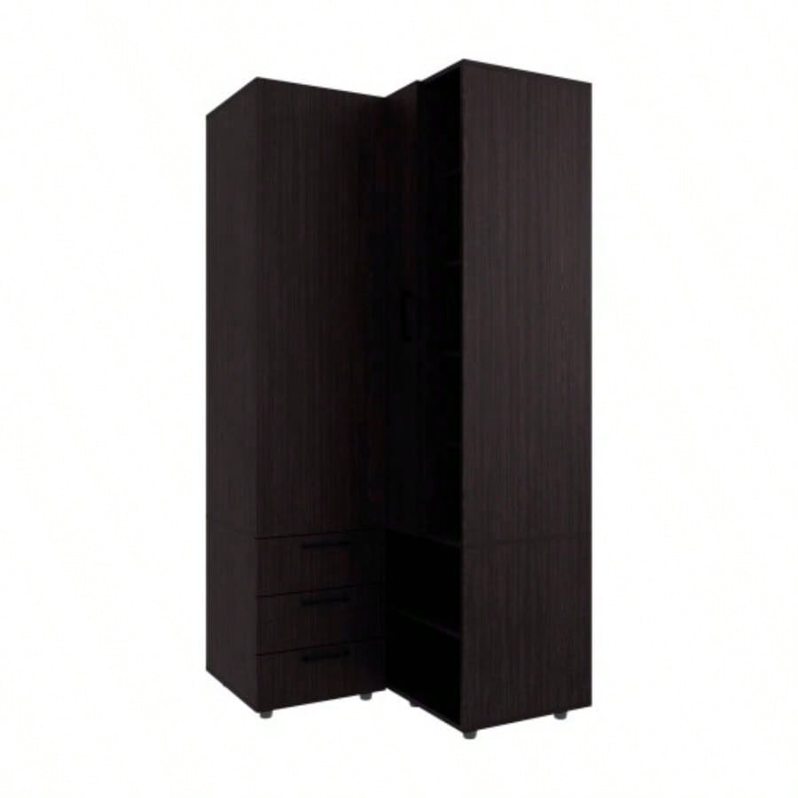 FM FURNITURE Thatcher Armoire - wardrobe, shoe storage, Open Storage and 2 - drawer, Wenge