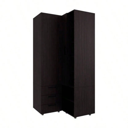 FM FURNITURE Thatcher Armoire - wardrobe, shoe storage, Open Storage and 2 - drawer, Wenge