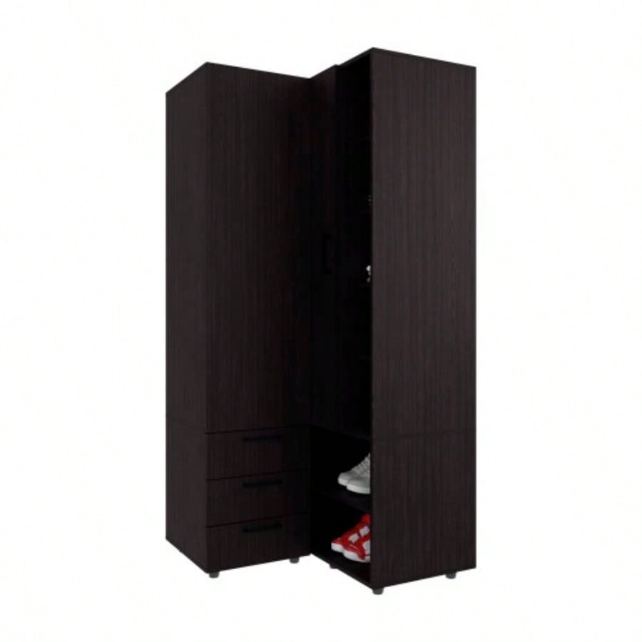 FM FURNITURE Thatcher Armoire - wardrobe, shoe storage, Open Storage and 2 - drawer, Wenge