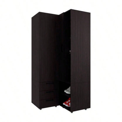 FM FURNITURE Thatcher Armoire - wardrobe, shoe storage, Open Storage and 2 - drawer, Wenge