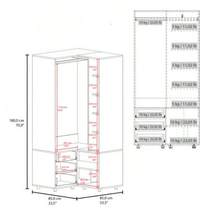 FM FURNITURE Thatcher Armoire - wardrobe, shoe storage, Open Storage and 2 - drawer, Wenge