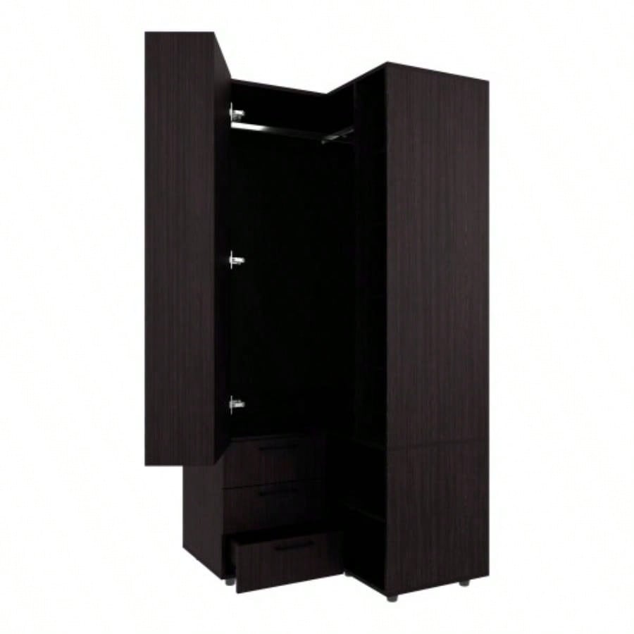FM FURNITURE Thatcher Armoire - wardrobe, shoe storage, Open Storage and 2 - drawer, Wenge