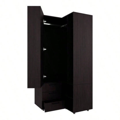 FM FURNITURE Thatcher Armoire - wardrobe, shoe storage, Open Storage and 2 - drawer, Wenge
