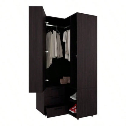 FM FURNITURE Thatcher Armoire - wardrobe, shoe storage, Open Storage and 2 - drawer, Wenge