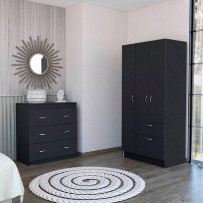 2 Piece Bedroom Set, Cartagena Armoire+ Three Drawer Dresser, Black