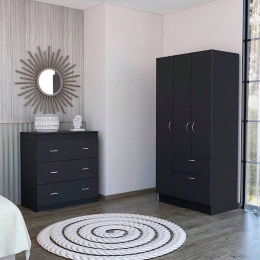 2 Piece Bedroom Set, Cartagena Armoire+ Three Drawer Dresser, Black