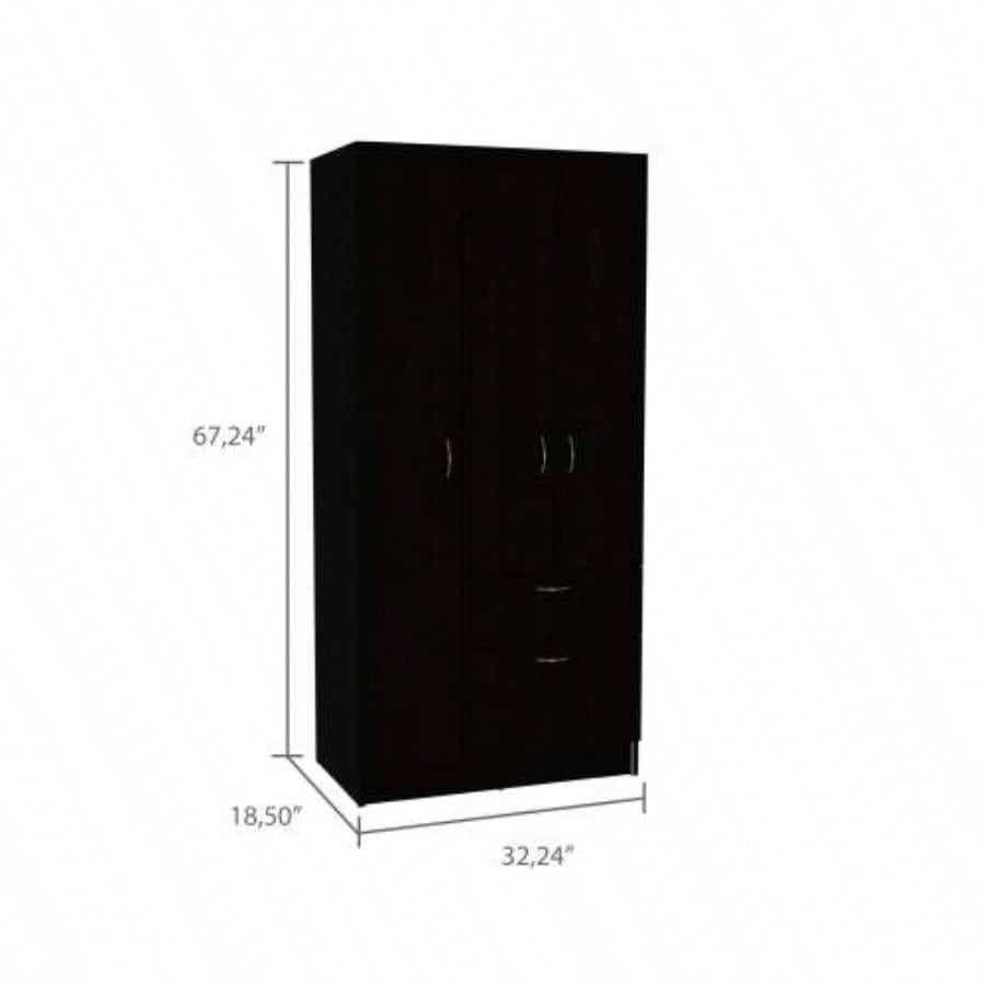 2 Piece Bedroom Set, Cartagena Armoire+ Three Drawer Dresser, Black