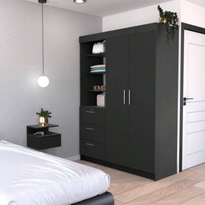 Kenya 2 Piece Bedroom Set, Armoire+ Nightstand, Black