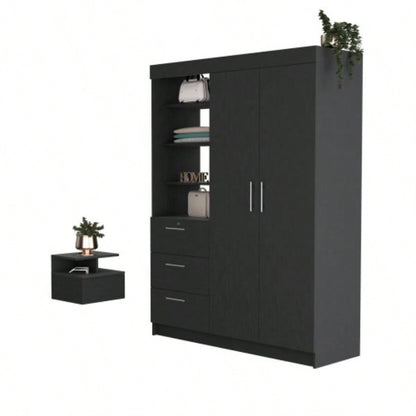 Kenya 2 Piece Bedroom Set, Armoire+ Nightstand, Black