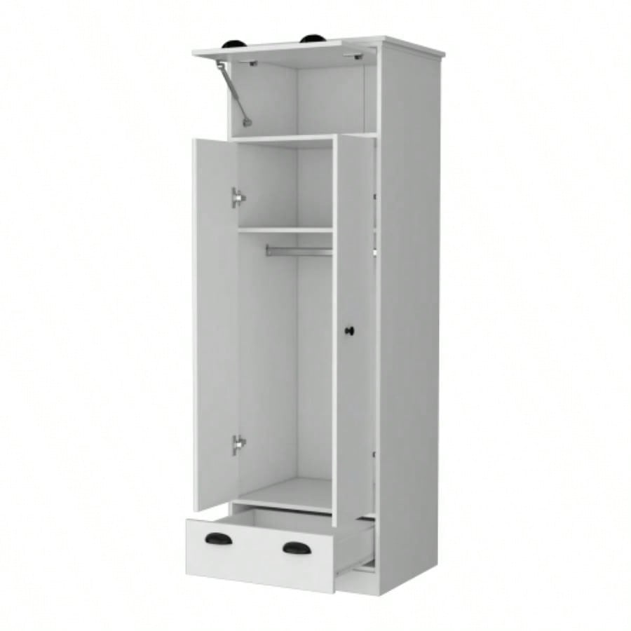 Linch Armoire with Hinged Drawer, Double Door Cabinet and 1 - Drawer