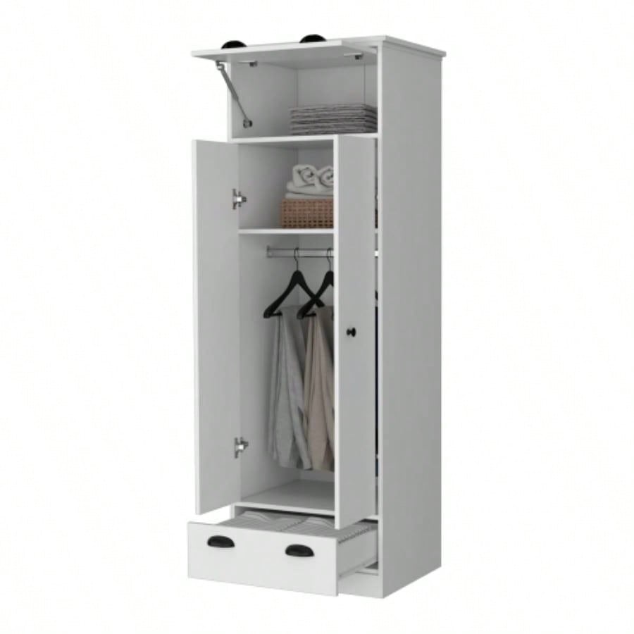 Linch Armoire with Hinged Drawer, Double Door Cabinet and 1 - Drawer
