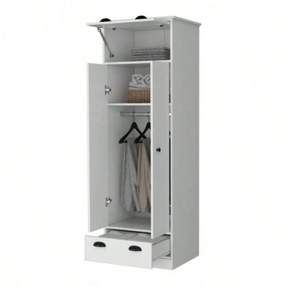Linch Armoire with Hinged Drawer, Double Door Cabinet and 1 - Drawer