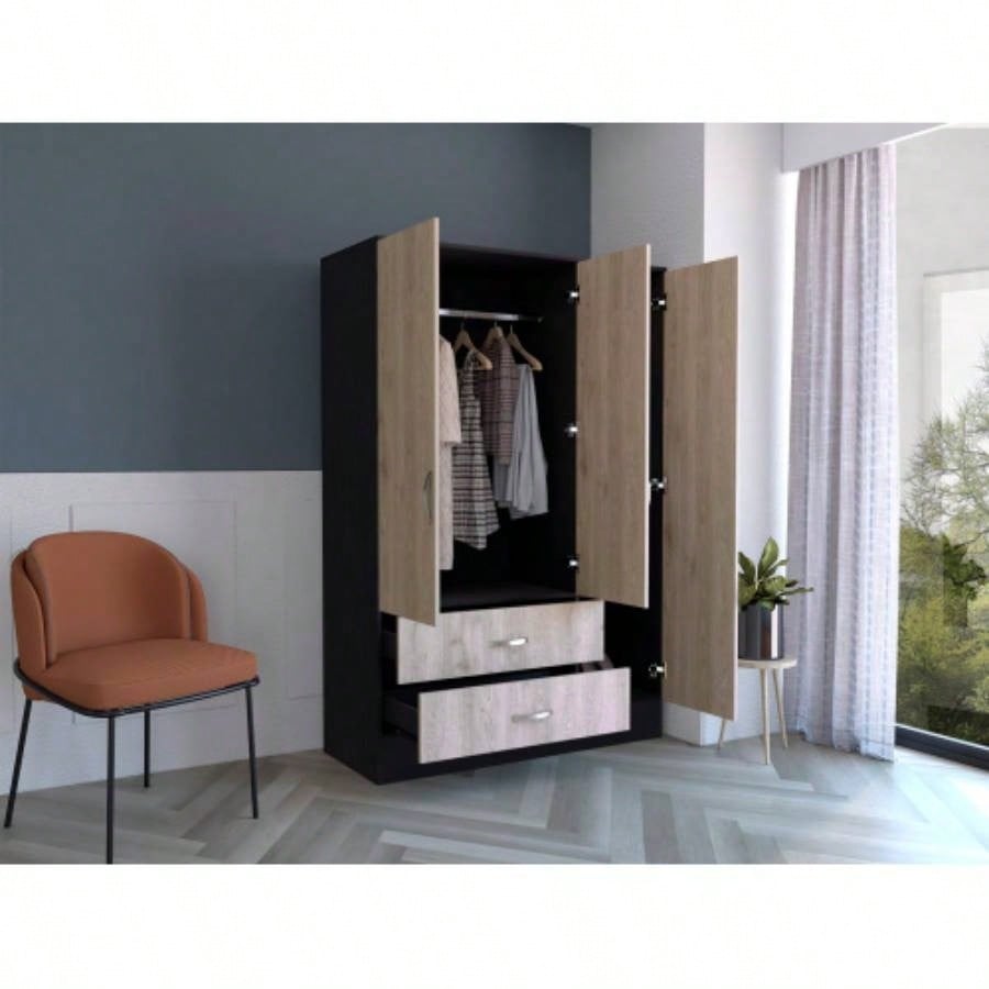 Mirrored Armoire Draggo, Bedroom, Black/ Light Gray