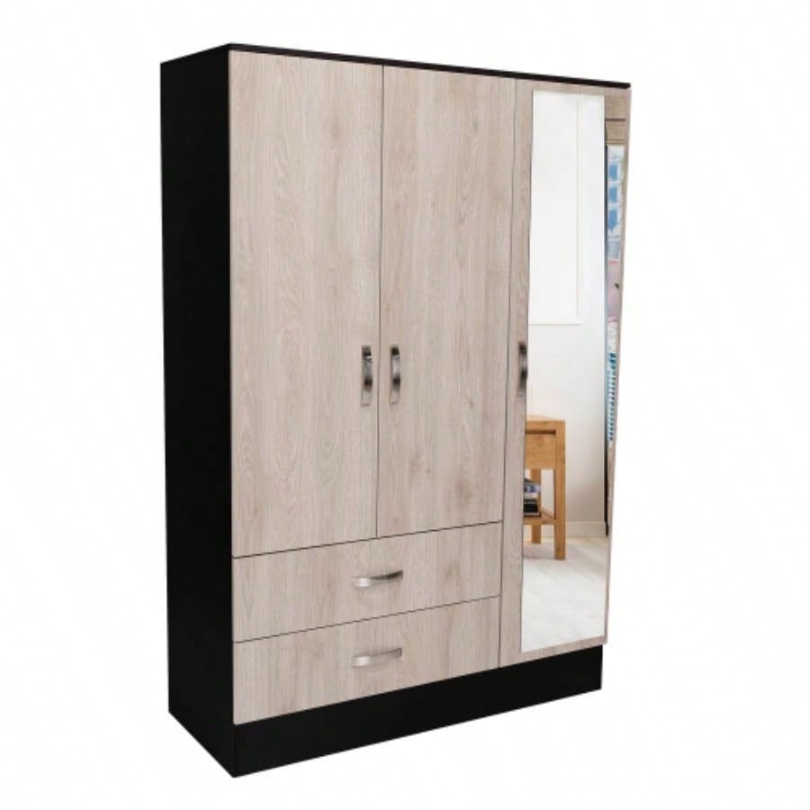 Mirrored Armoire Draggo, Bedroom, Black/ Light Gray
