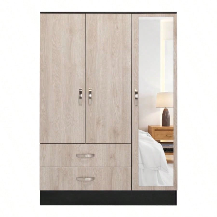 Mirrored Armoire Draggo, Bedroom, Black/ Light Gray