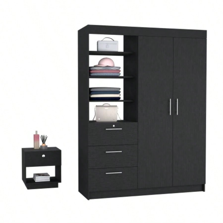 Peyton 2 Piece Bedroom Set, Armoire+ Nightstand, Black