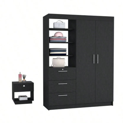 Peyton 2 Piece Bedroom Set, Armoire+ Nightstand, Black