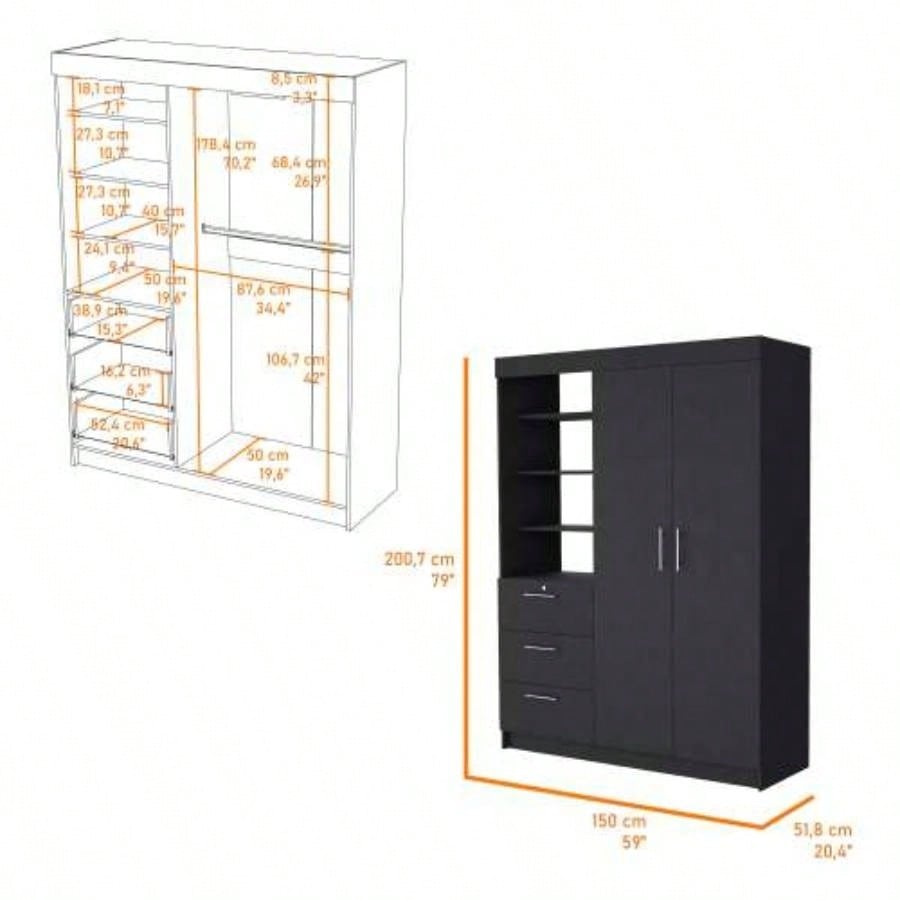 Black 3 - Drawer Armoire