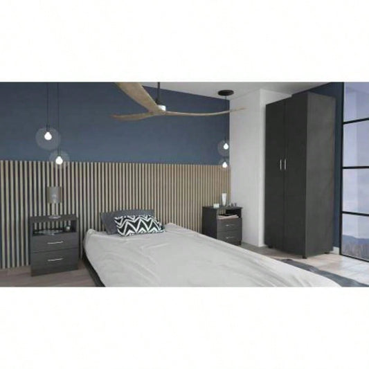 3 Piece Bedroom Set, London Armoire+ Salento Nightstand+ Salento Nightstand, Black