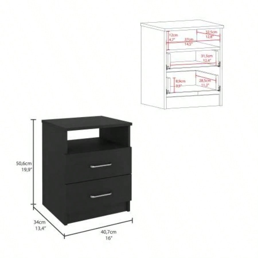 3 Piece Bedroom Set, London Armoire+ Salento Nightstand+ Salento Nightstand, Black
