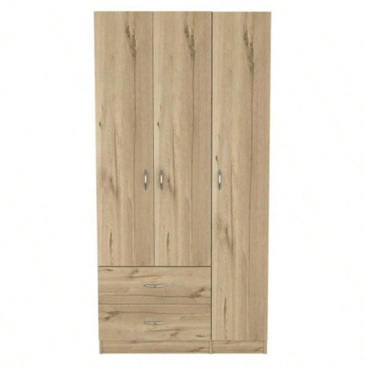 Three Door Armoire Clark, Bedroom, Light Oak/ Black