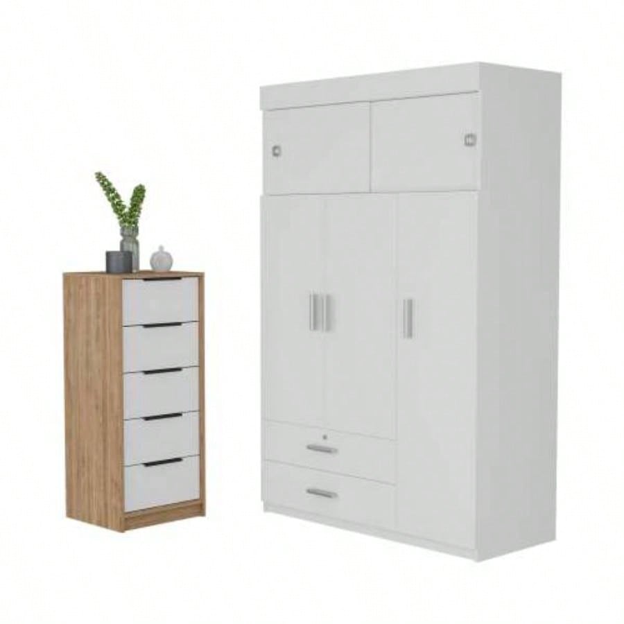 Cozad 2 - Piece Bedroom Set, Armoire+ Dresser, White and Light Oak