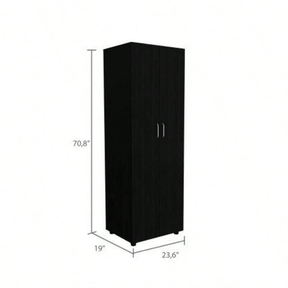 3 Piece Bedroom Set, London Armoire+ 2 Leyva Nightstands, Black